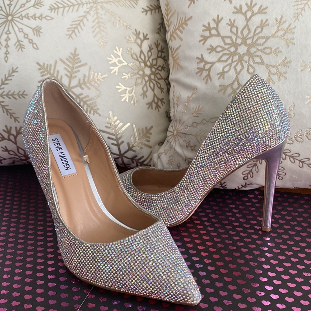 Steve Madden 'ALTISHA' *BLING* Rhinestone & Silver 4-1/4" Heels, Size 8.5